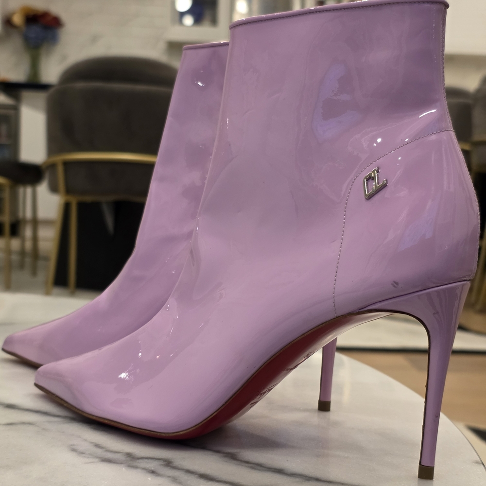 Christian Loubutin Lavender Patent Stiletto Ankle Boots - Women's Fashion Boots